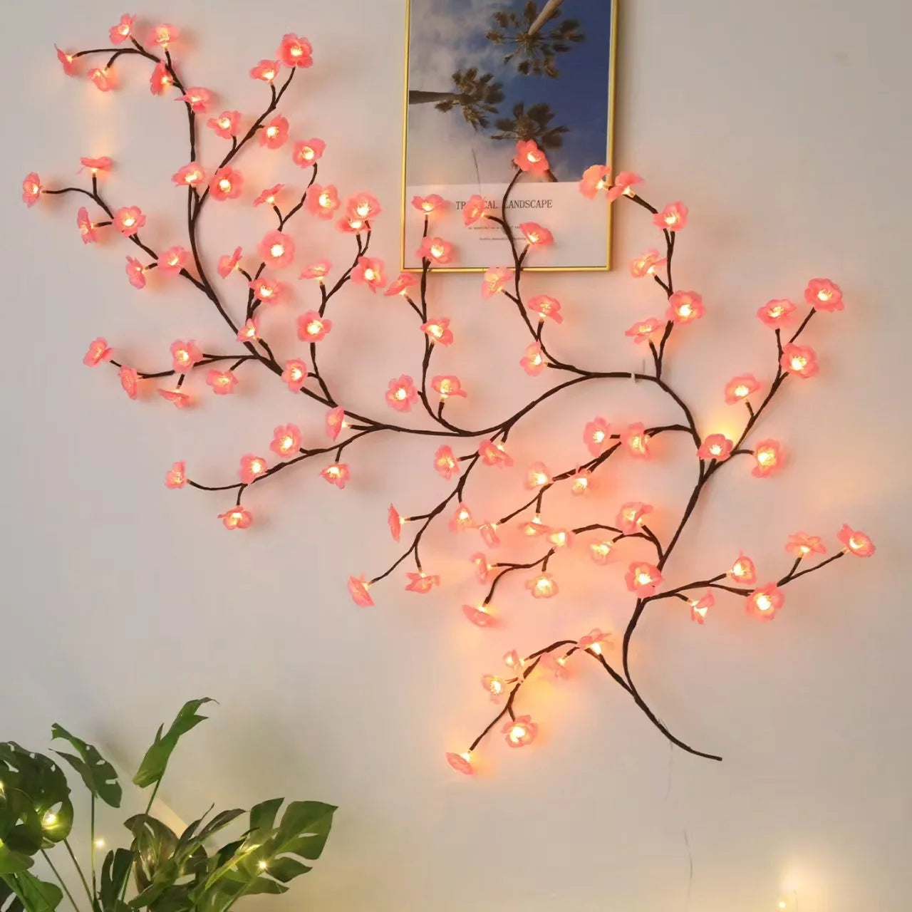 USB 5V 8 Modes Cherry Blossom String Light Artificial Flower Vines Fairy Lights for Bedroom Wedding Party Holiday Decoration