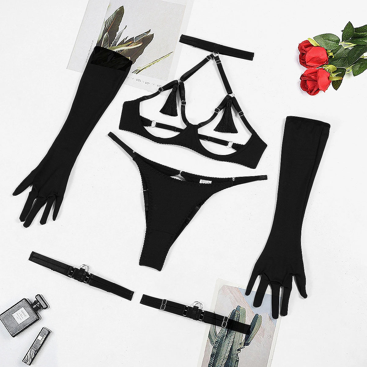 Toucheart Sexy Female Lingerie Tassel Lingerie Set Women Out Sexy Erotic Set Solid Brief Tassel Hot Temptation Women's Underwear