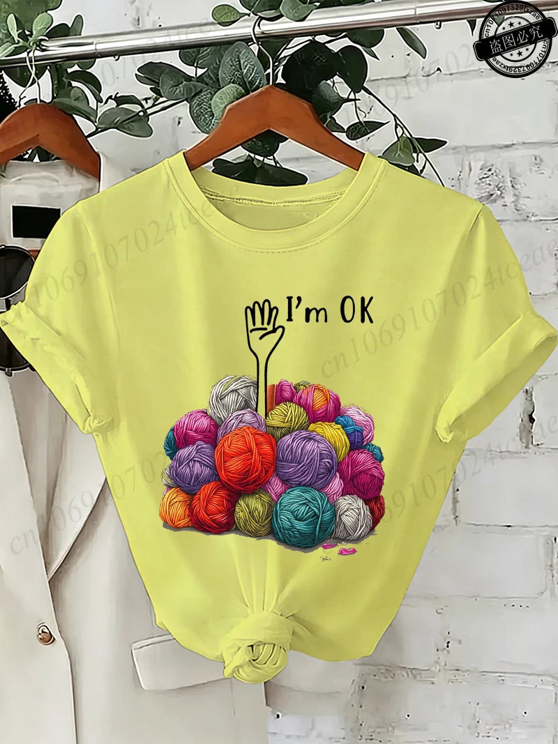 I'm OK Graphic Women's Tee Shirts Unisex Casual O Neck Short Sleeve T-Shirts Fashion Streetwear Men Women Daily T Shirt Tops
