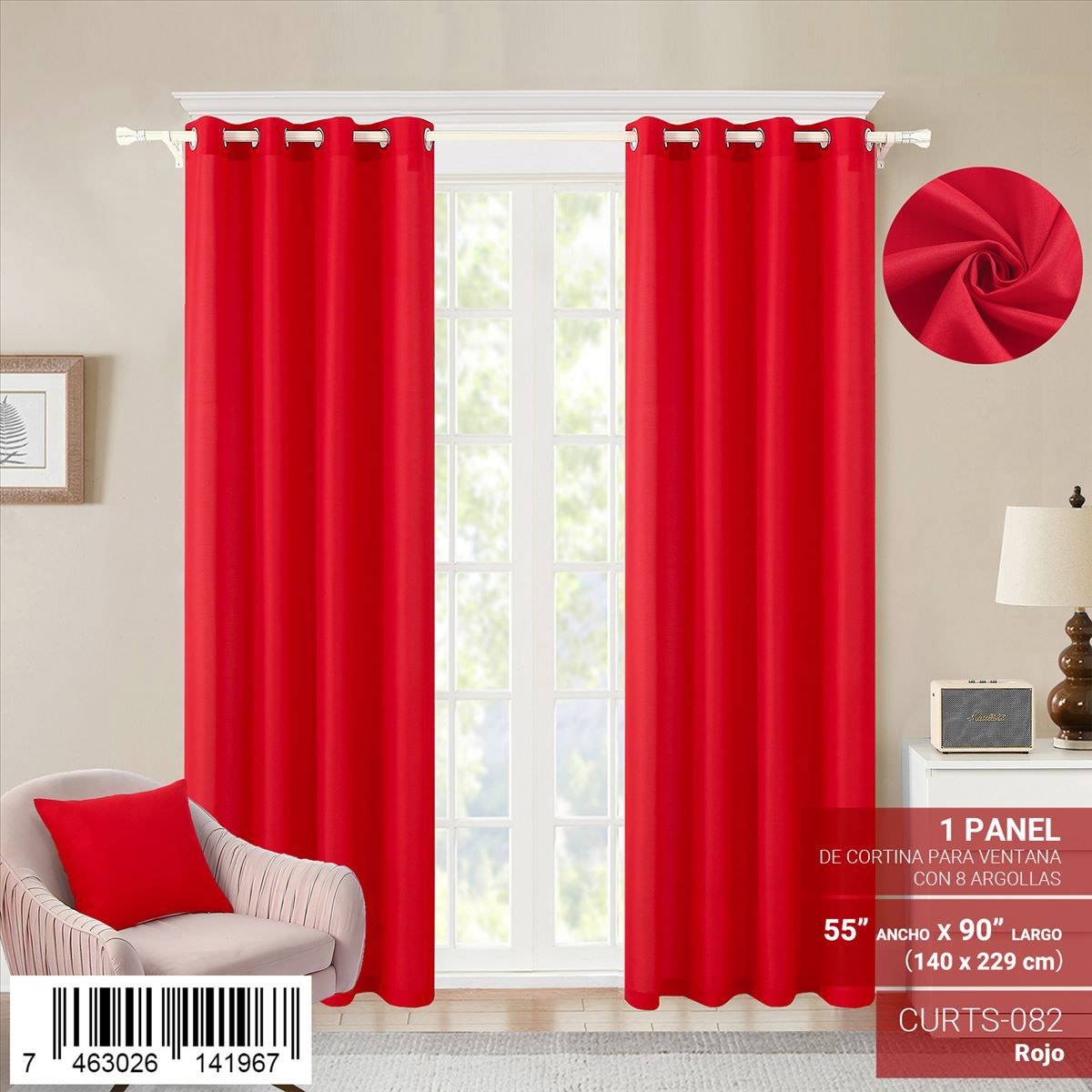 Cortina de panel de 55" x 90" con ojales