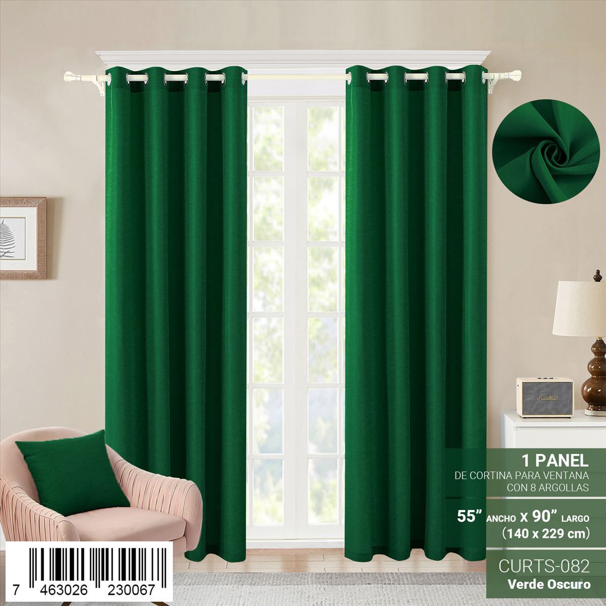 Cortina de panel de 55" x 90" con ojales