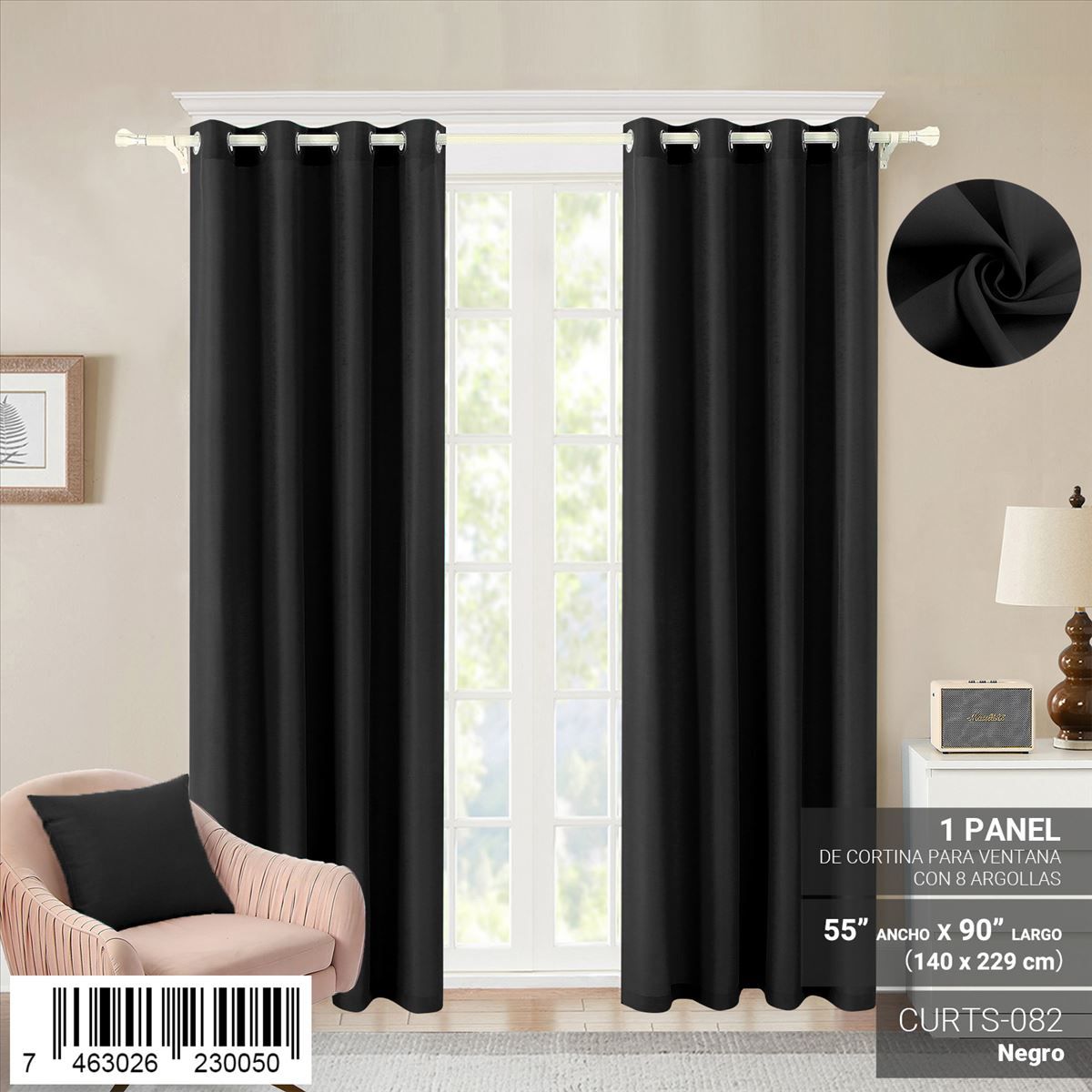 Cortina de panel de 55" x 90" con ojales