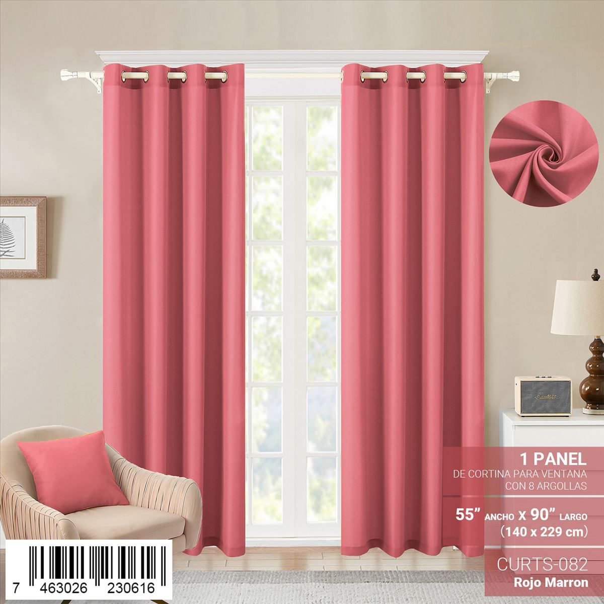 Cortina de panel de 55" x 90" con ojales