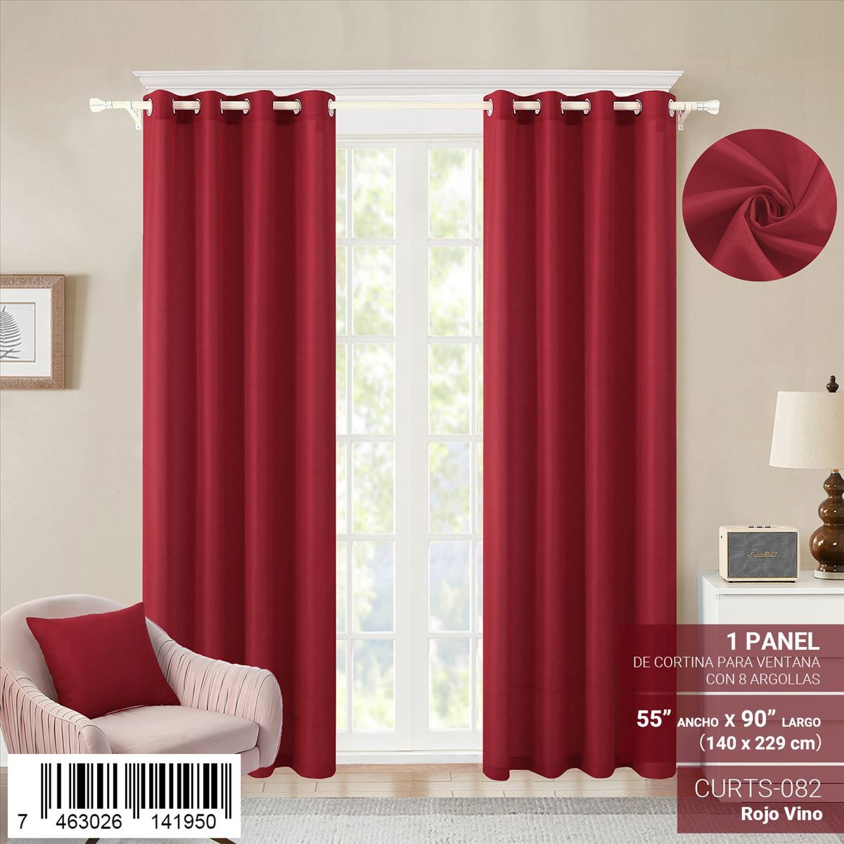 Cortina de panel de 55" x 90" con ojales