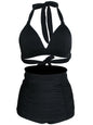 Pleated Bikini Red Top Navy Blue With White Dots Bottom Women Classic High Waist Halter Bikini Sets Plus Size Two-piece Swimwear