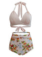 Pleated Bikini Red Top Navy Blue With White Dots Bottom Women Classic High Waist Halter Bikini Sets Plus Size Two-piece Swimwear