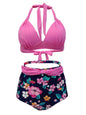 Pleated Bikini Red Top Navy Blue With White Dots Bottom Women Classic High Waist Halter Bikini Sets Plus Size Two-piece Swimwear