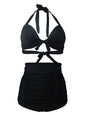 Pleated Bikini Red Top Navy Blue With White Dots Bottom Women Classic High Waist Halter Bikini Sets Plus Size Two-piece Swimwear