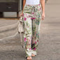 Vintage Women Drawstring Trousers Spring Autumn Fashion Floral Printed Wide Leg Pants Ladies Casual Loose Long Pantalones