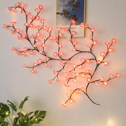 USB 5V 8 Modes Cherry Blossom String Light Artificial Flower Vines Fairy Lights for Bedroom Wedding Party Holiday Decoration