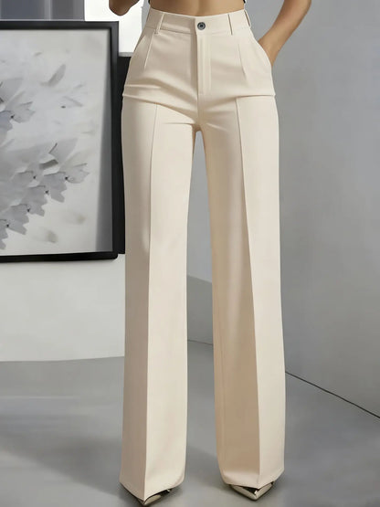 Women's High-Waisted Straight-Leg Trousers Formal Office Trousers Slim-Fit Cut Classic Solid-Colour Suit Trousers
