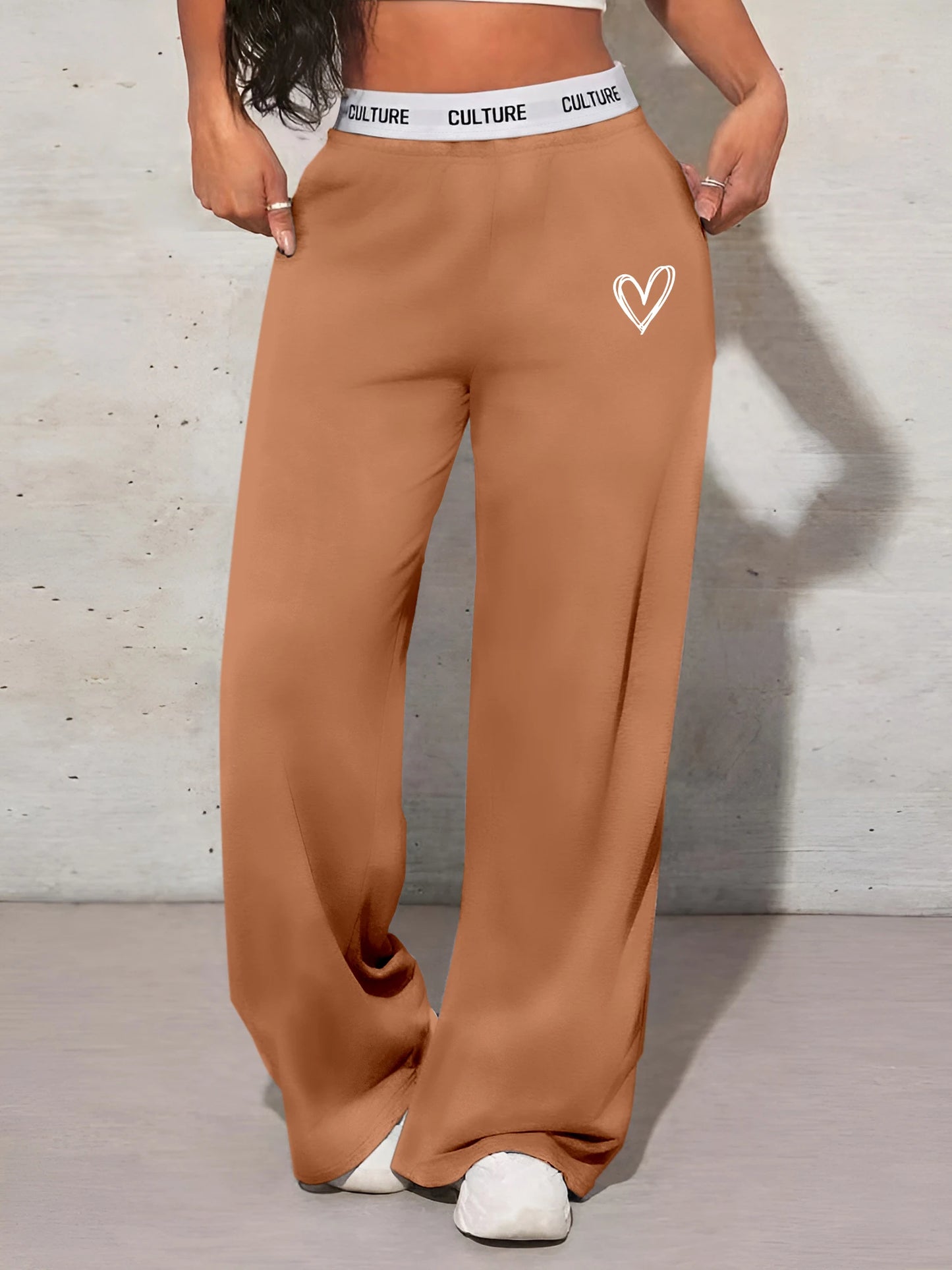 Women's Trousers Casual Loose Love Printed Webbing Women's Wide Leg Drag Pants Fashion Female Clothing