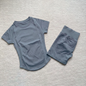 Gym Shirt Shorts 2-Piece Gym Set Women Seamless Raglan Sleeve Top And 4.5" Ribbed Waistband Shorts Fitness 2pcs Workout Set