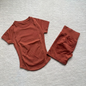 Gym Shirt Shorts 2-Piece Gym Set Women Seamless Raglan Sleeve Top And 4.5" Ribbed Waistband Shorts Fitness 2pcs Workout Set