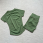 Gym Shirt Shorts 2-Piece Gym Set Women Seamless Raglan Sleeve Top And 4.5" Ribbed Waistband Shorts Fitness 2pcs Workout Set