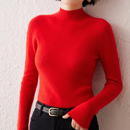 New Women's Sweater 100% Pure Cashmere High Neck Knitted Pullover Korean Version Slim Fit Hot Selling Fashionable Sweater