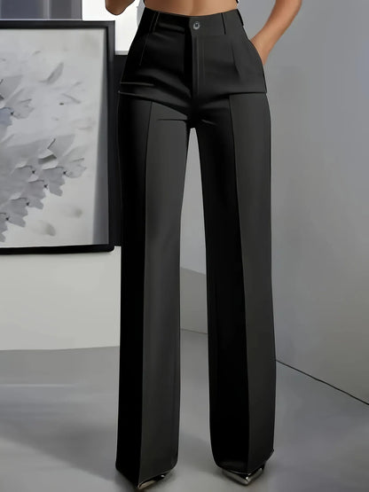 Women's High-Waisted Straight-Leg Trousers Formal Office Trousers Slim-Fit Cut Classic Solid-Colour Suit Trousers
