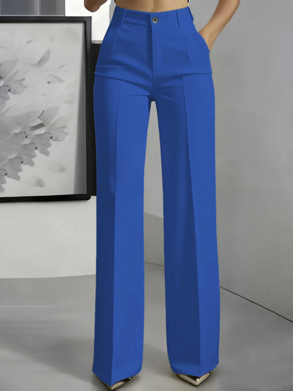 Women's High-Waisted Straight-Leg Trousers Formal Office Trousers Slim-Fit Cut Classic Solid-Colour Suit Trousers