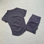 Gym Shirt Shorts 2-Piece Gym Set Women Seamless Raglan Sleeve Top And 4.5" Ribbed Waistband Shorts Fitness 2pcs Workout Set