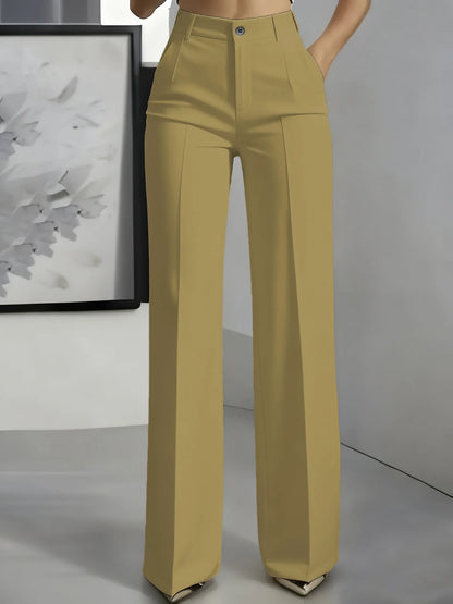 Women's High-Waisted Straight-Leg Trousers Formal Office Trousers Slim-Fit Cut Classic Solid-Colour Suit Trousers