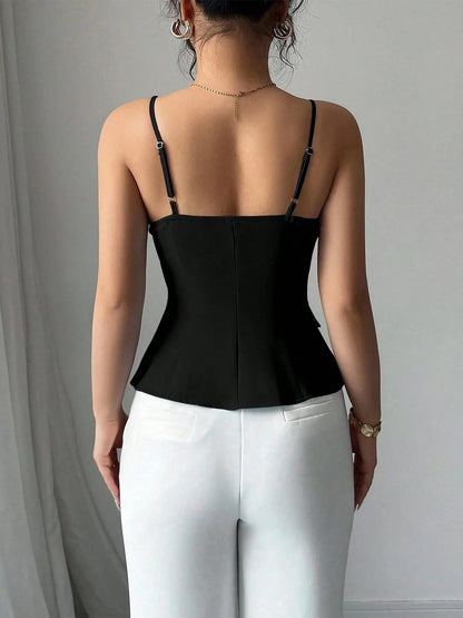 Womens Cami Top Thin Strap Asymmetric Button Cami Top Button Blazer Vest Fit Elegant Chic Apparel Tops Spring Summer Daily Shirt