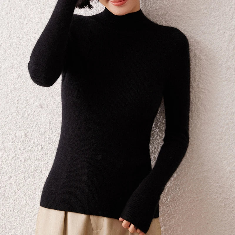 New Women's Sweater 100% Pure Cashmere High Neck Knitted Pullover Korean Version Slim Fit Hot Selling Fashionable Sweater
