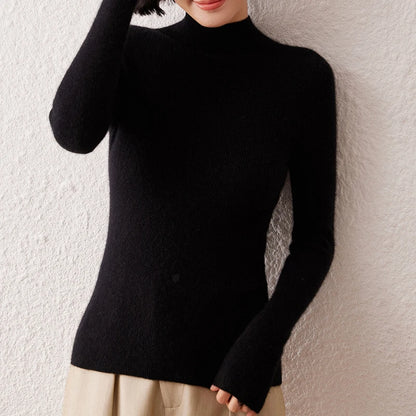 New Women's Sweater 100% Pure Cashmere High Neck Knitted Pullover Korean Version Slim Fit Hot Selling Fashionable Sweater