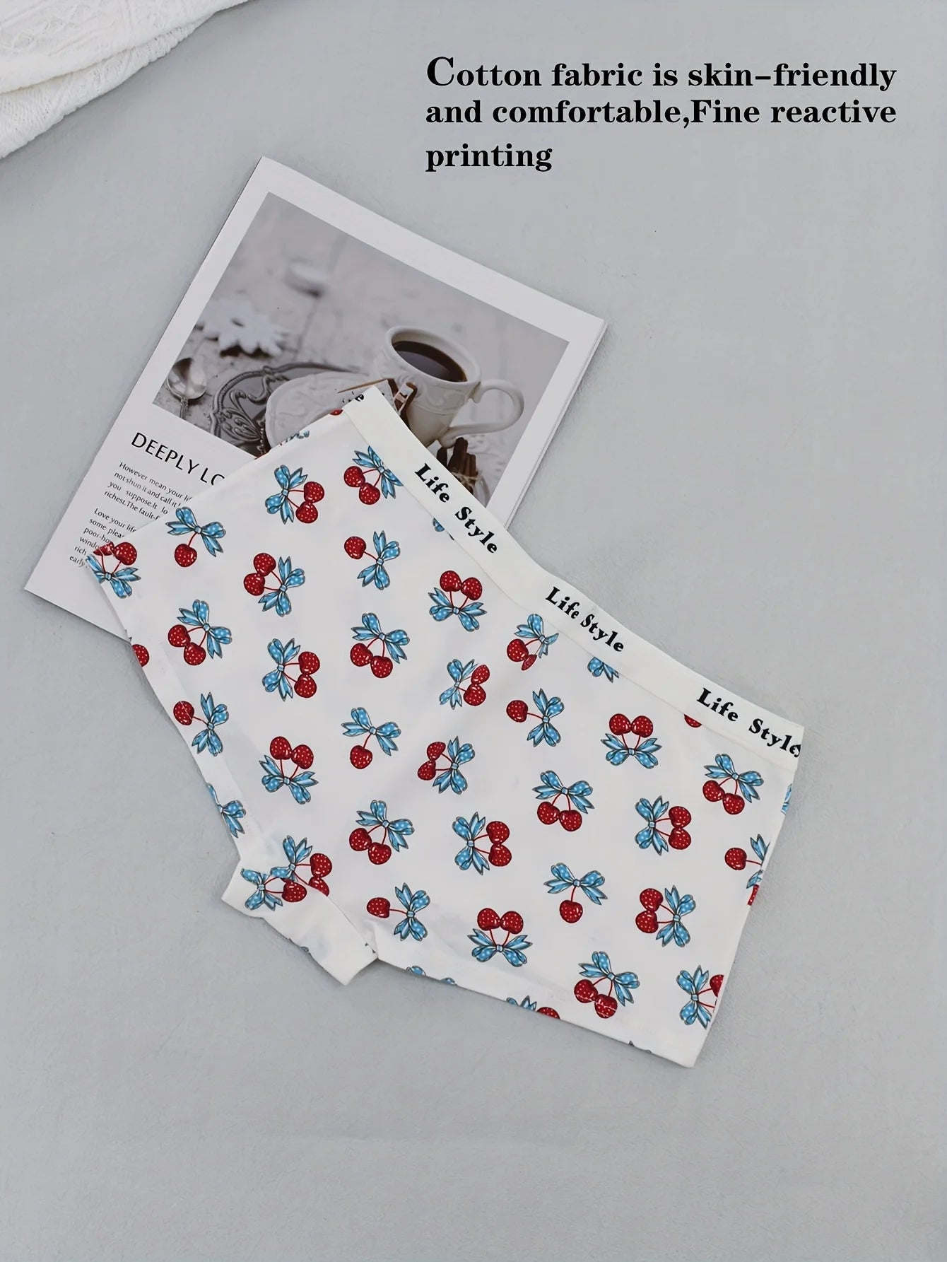 Random color 3 cute fruit pattern cherry print comfortable and breathable casual underwear for women, boxer pants