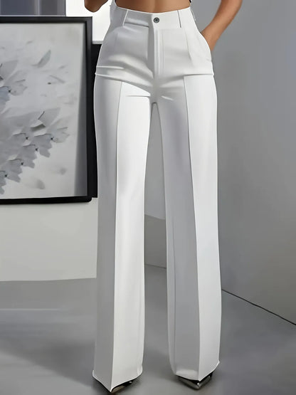 Women's High-Waisted Straight-Leg Trousers Formal Office Trousers Slim-Fit Cut Classic Solid-Colour Suit Trousers