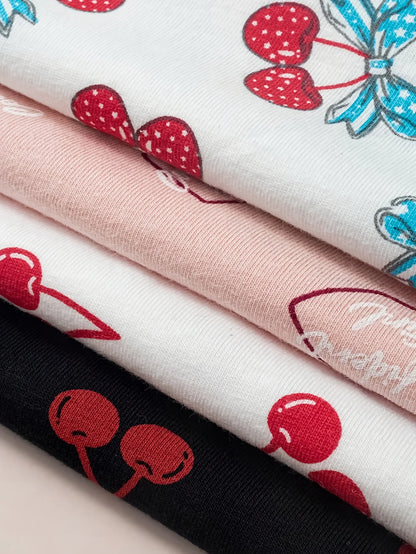 Random color 3 cute fruit pattern cherry print comfortable and breathable casual underwear for women, boxer pants