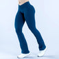 Vision Flares Women Seamless Crossover V-Shape Ribbed Waistband Flared Leg Pants Fitness Workout Gym Wide Leg Leggings