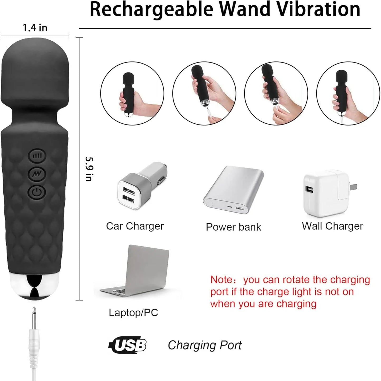 AV Vibrator Wand Personal Massager Clit Stimulator Sex Toy for Women 20 Patterns 8 Speeds Rechargeable Mini Vibrators Adult Toys