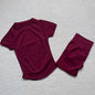 Gym Shirt Shorts 2-Piece Gym Set Women Seamless Raglan Sleeve Top And 4.5" Ribbed Waistband Shorts Fitness 2pcs Workout Set