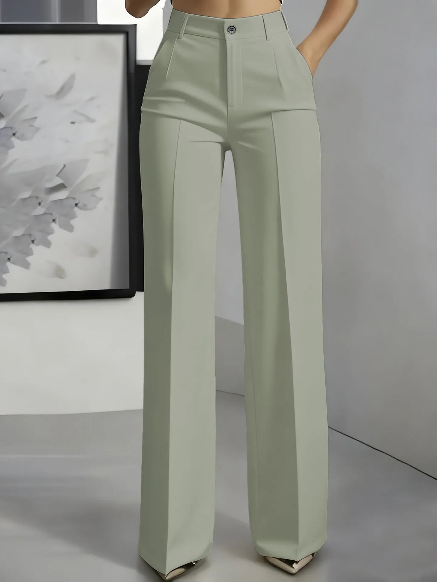 Women's High-Waisted Straight-Leg Trousers Formal Office Trousers Slim-Fit Cut Classic Solid-Colour Suit Trousers