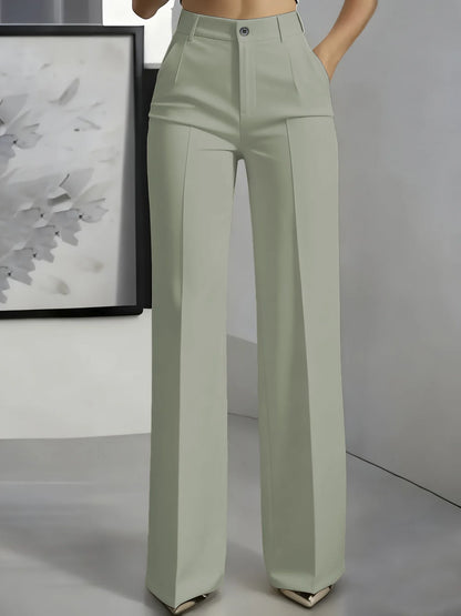 Women's High-Waisted Straight-Leg Trousers Formal Office Trousers Slim-Fit Cut Classic Solid-Colour Suit Trousers