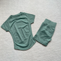 Gym Shirt Shorts 2-Piece Gym Set Women Seamless Raglan Sleeve Top And 4.5" Ribbed Waistband Shorts Fitness 2pcs Workout Set