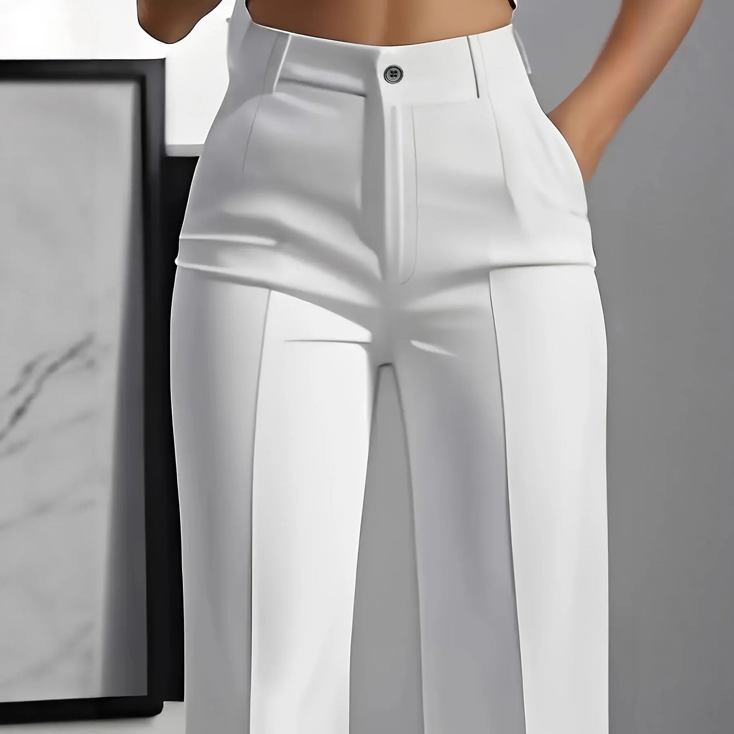 Women's High-Waisted Straight-Leg Trousers Formal Office Trousers Slim-Fit Cut Classic Solid-Colour Suit Trousers