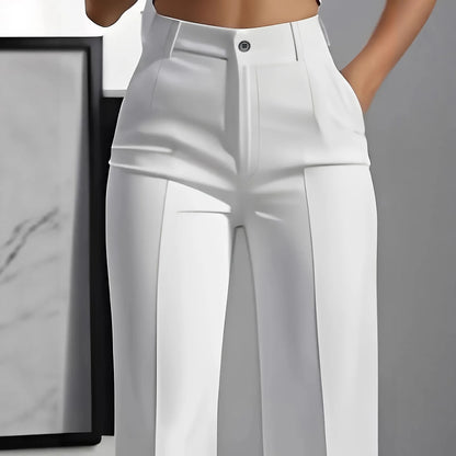 Women's High-Waisted Straight-Leg Trousers Formal Office Trousers Slim-Fit Cut Classic Solid-Colour Suit Trousers
