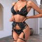 Fancy Lingerie Luxury Jewel Shoulder Strap Underwear 3-Piece Garter Set Sexy Erotic Transparent Floral Lace Intimate Hot