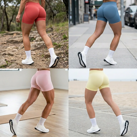 New Color Butter Copper Cornflower Pearl Pink Scrunch Butt Shorts 4.5" Seamless Ribbed Waistband Fitness Workout Gym Shorts
