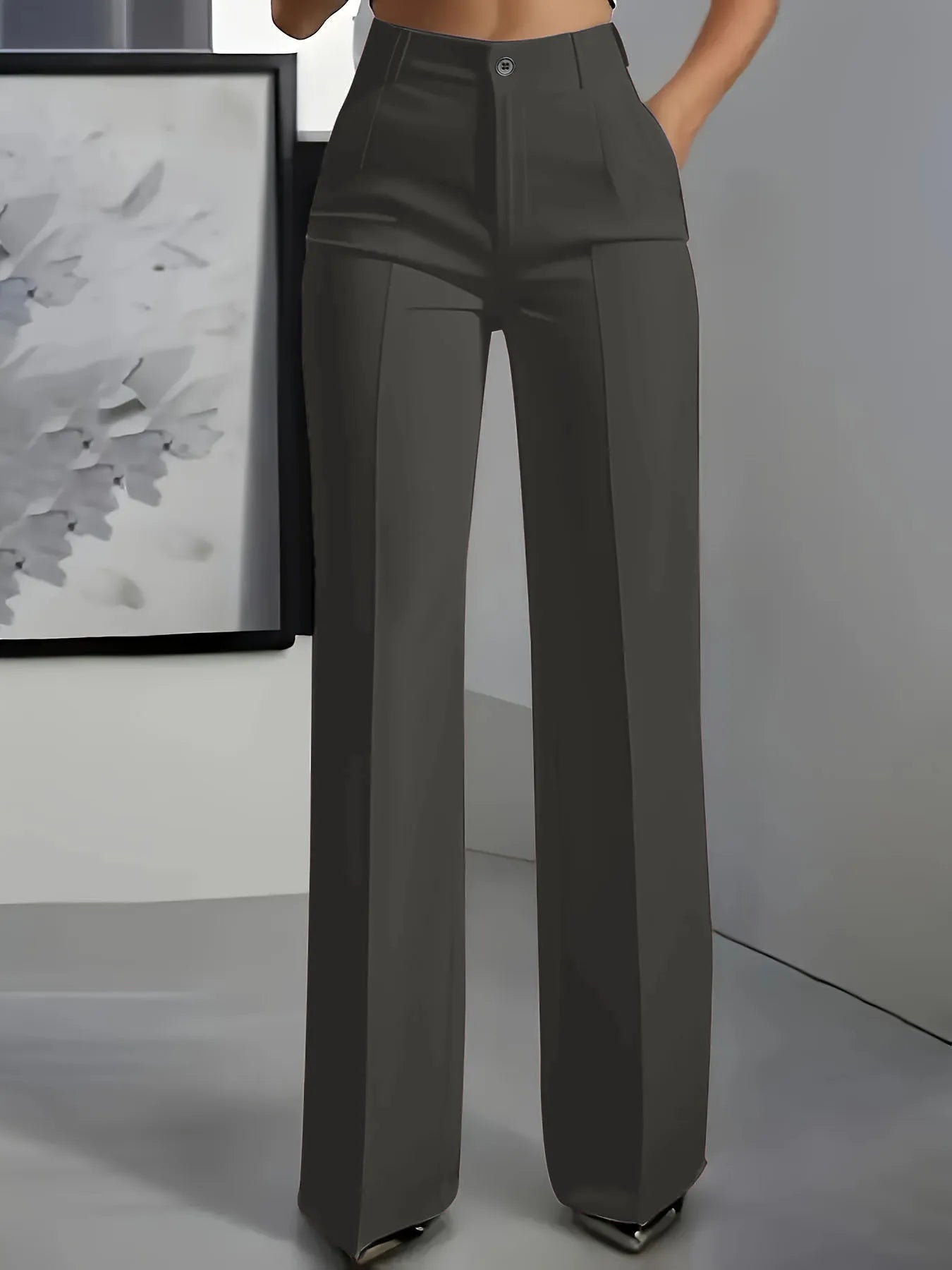Women's High-Waisted Straight-Leg Trousers Formal Office Trousers Slim-Fit Cut Classic Solid-Colour Suit Trousers