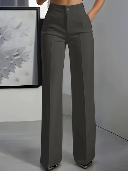 Women's High-Waisted Straight-Leg Trousers Formal Office Trousers Slim-Fit Cut Classic Solid-Colour Suit Trousers