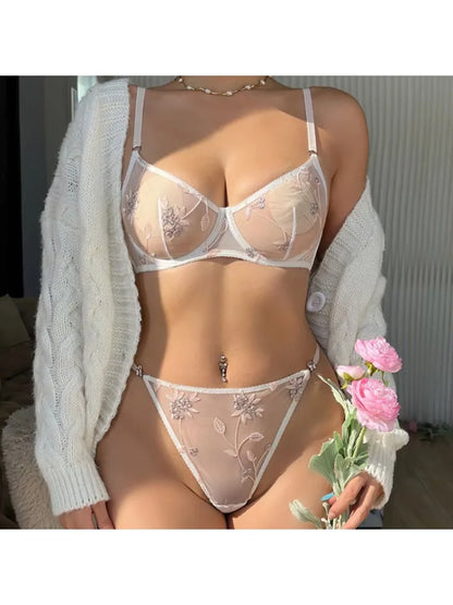 Elegant Summer Lace Bra Sheer Embroidered Comfortable Support Anti-Sag Full Coverage Modest Design & Women Large Chest Minimize