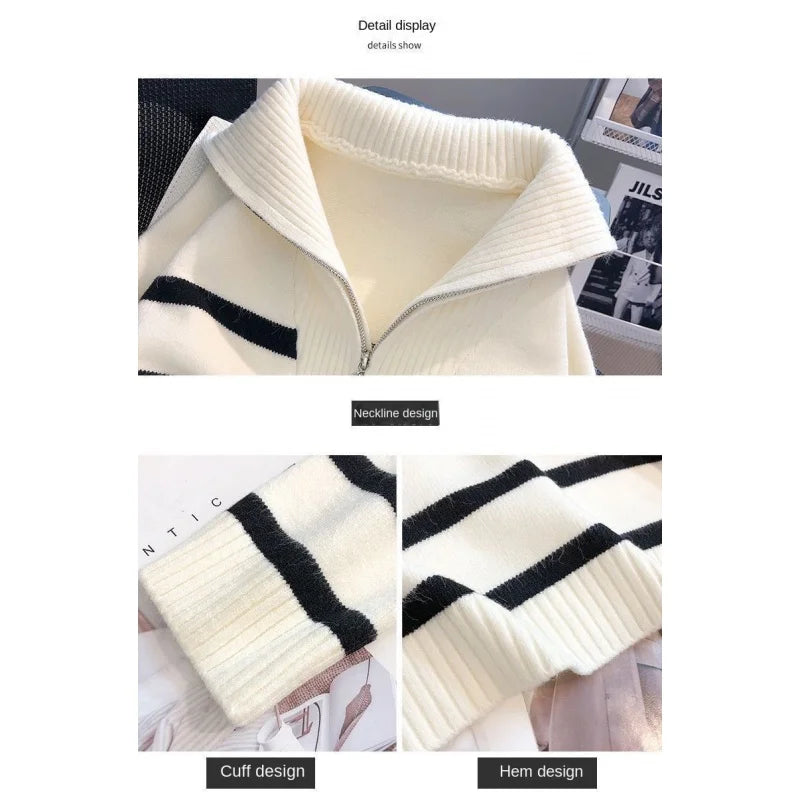 Sweater pullover women Spring and Autumn underwear 2023 New zipper stripe underlay short style popular premium sweater female