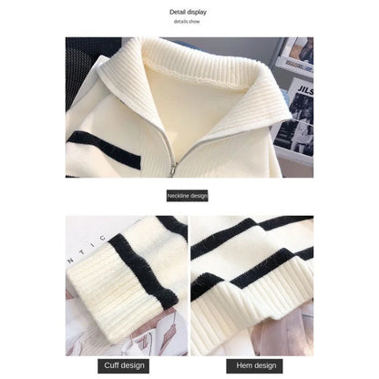 Sweater pullover women Spring and Autumn underwear 2023 New zipper stripe underlay short style popular premium sweater female