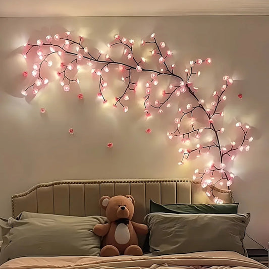 USB 5V 8 Modes Cherry Blossom String Light Artificial Flower Vines Fairy Lights for Bedroom Wedding Party Holiday Decoration