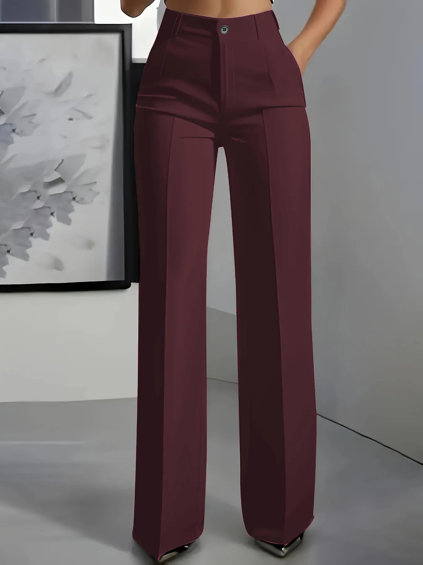 Women's High-Waisted Straight-Leg Trousers Formal Office Trousers Slim-Fit Cut Classic Solid-Colour Suit Trousers