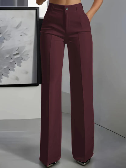 Women's High-Waisted Straight-Leg Trousers Formal Office Trousers Slim-Fit Cut Classic Solid-Colour Suit Trousers