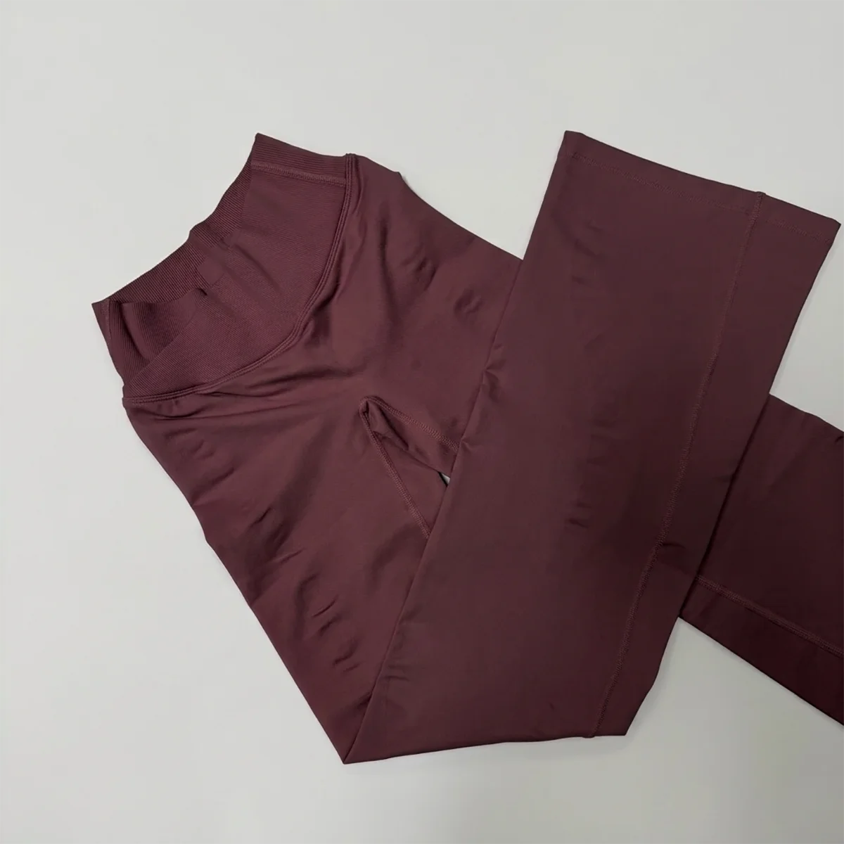 Vision Flares Women Seamless Crossover V-Shape Ribbed Waistband Flared Leg Pants Fitness Workout Gym Wide Leg Leggings