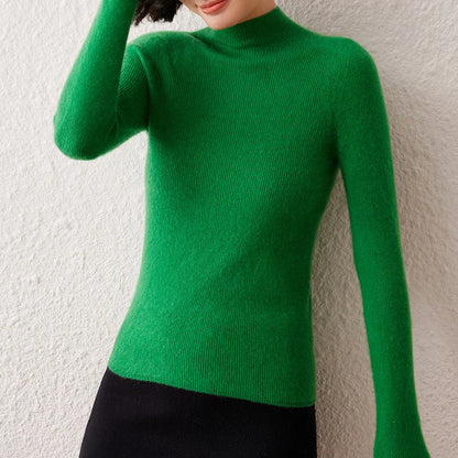 New Women's Sweater 100% Pure Cashmere High Neck Knitted Pullover Korean Version Slim Fit Hot Selling Fashionable Sweater